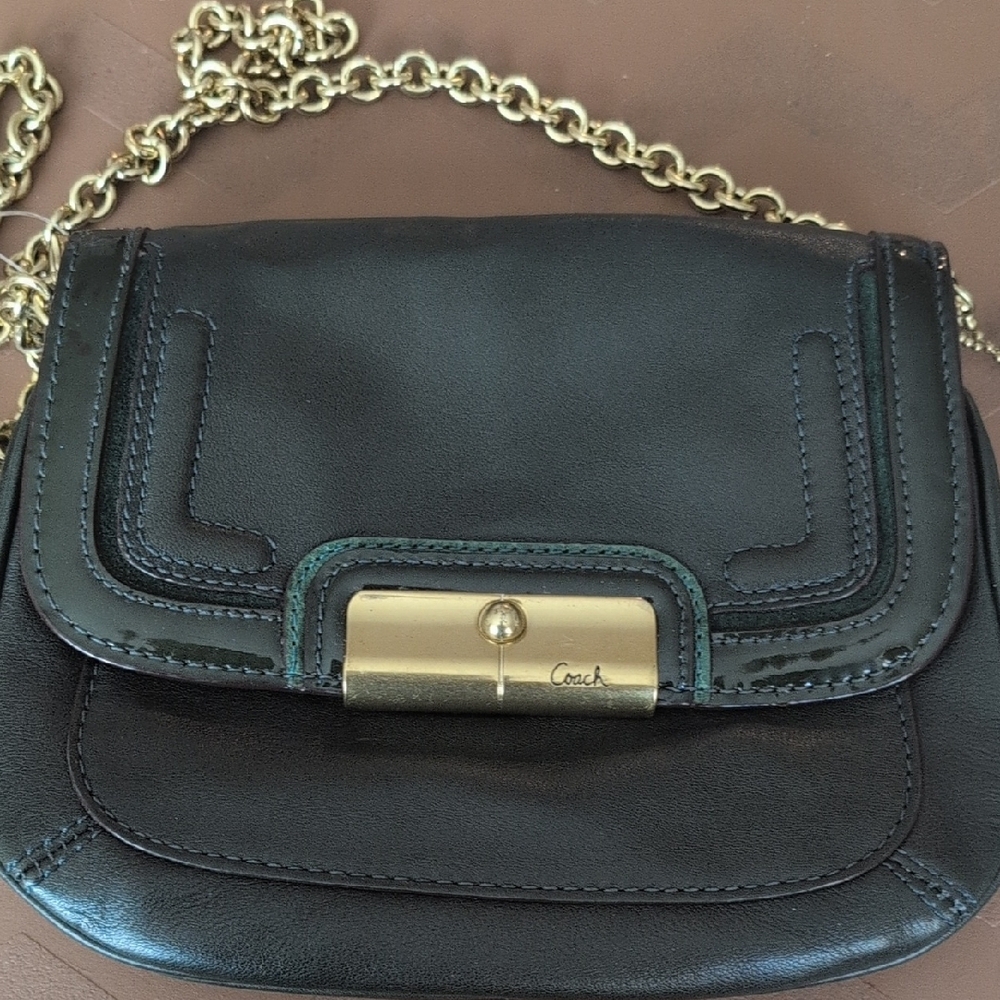 Coach Green and Gold Crossbody Bag with Structured Design